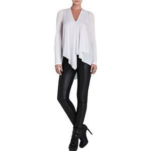 BCBG Trishna White Ribbed Asymmetrical Top